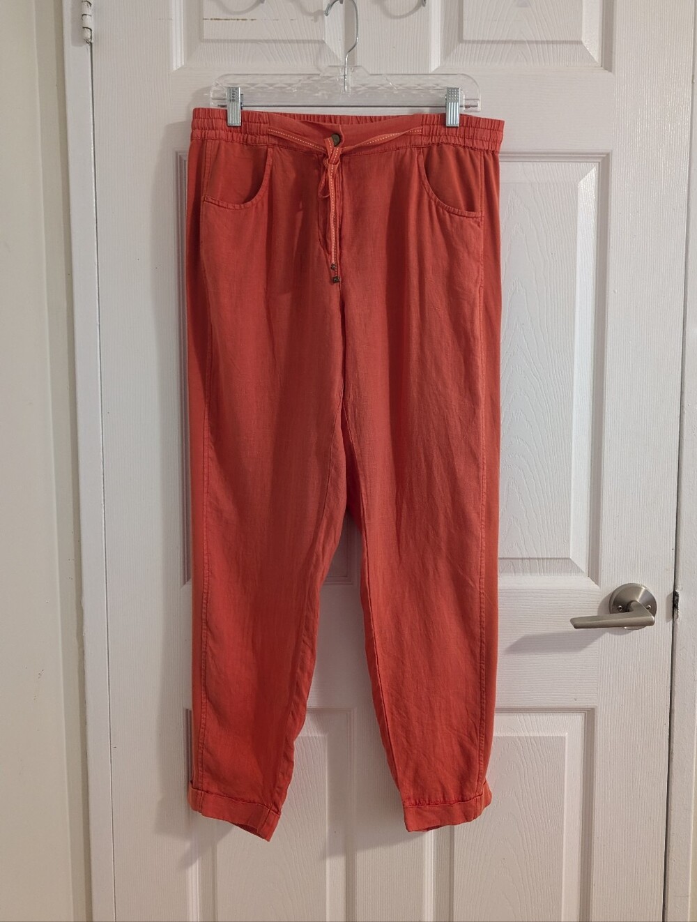 SANDWICH Elba Comfort Fit 100% Linen Pants Coral Orange Quiet luxury Chic - 40